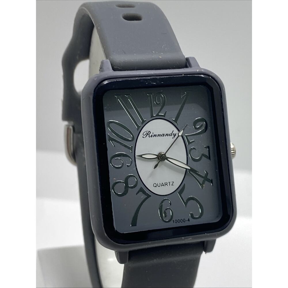 Rinnandy Womens Gray Silver Tone Rubber Watch Works New Battery